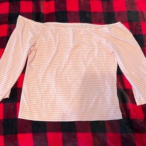 Off the shoulder pink and white top